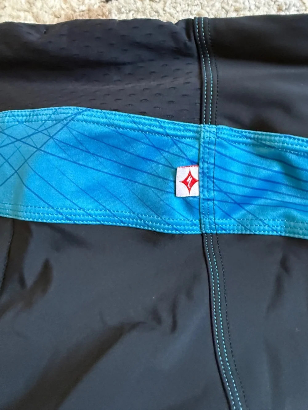 Specialized Black Capri Cycling Leggings with Bright Blue Waistband